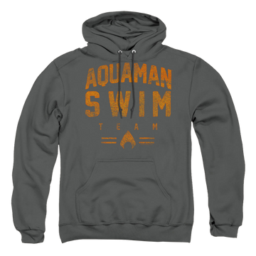 Charcoal pullover hoodie with Aquaman Swin Team graphic