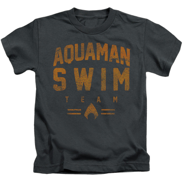 Charcoal kid's t-shirt for ages 4 to 7 with Aquaman Swin Team graphic
