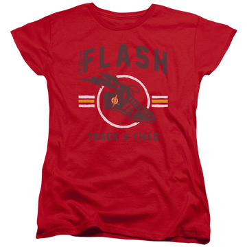 Red women's t-shirt with The Flash Track And Field graphic