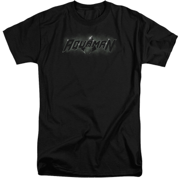 Black men's tall fit t-shirt with Aquaman Title graphic