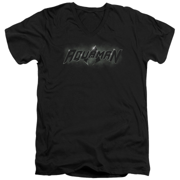 Black men's v-neck t-shirt with Aquaman Title graphic
