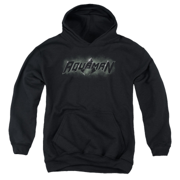 Black youth hoodie for ages 8 to 12 with Aquaman Title graphic