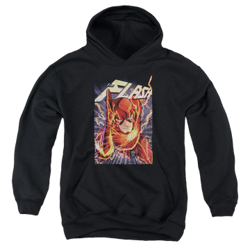 Black youth hoodie for ages 8 to 12 with Flash One graphic