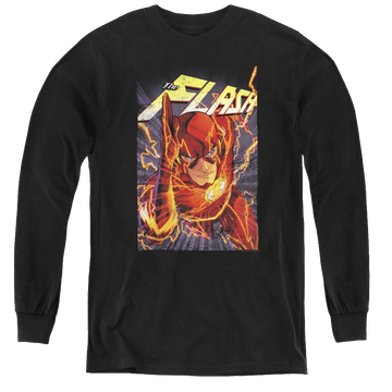 Black youth long sleeve t-shirt with Flash One graphic