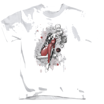 White kid's t-shirt for ages 4 to 7 with Harley Quinn Harley Sketch graphic