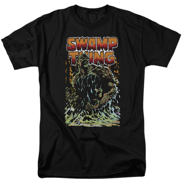Black men's regular fit t-shirt with DC Comics Justice League Swamp Thing graphic