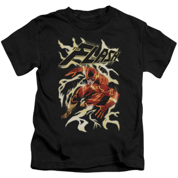 Black kid's t-shirt for ages 4 to 7 with The Flash Electric Run graphic