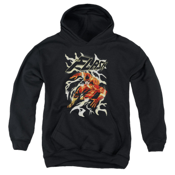 Black youth hoodie for ages 8 to 12 with The Flash Electric Run graphic