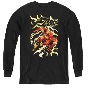 Black youth long sleeve t-shirt with The Flash Electric Run graphic