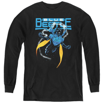 Black youth long sleeve t-shirt with DC Comics More Dc Characters Blue Beetle graphic