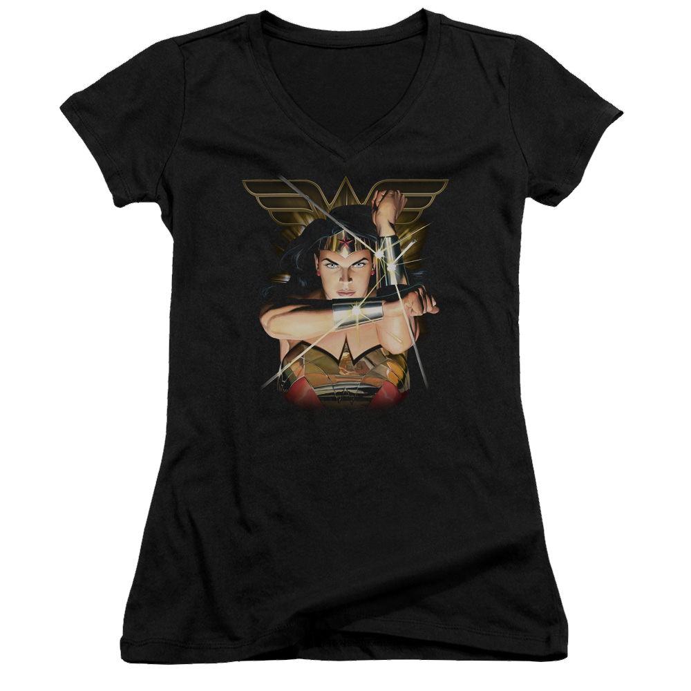 Justice League Deflection Juniors V-Neck T-Shirt Juniors V-Neck T-Shirt Wonder Woman   