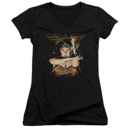 Justice League Deflection Juniors V-Neck T-Shirt Juniors V-Neck T-Shirt Wonder Woman   