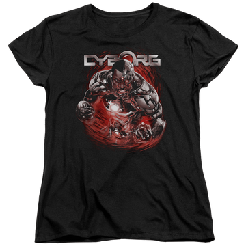 Black women's t-shirt with DC Comics Justice League Engaged graphic