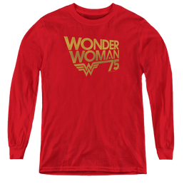 Wonder Woman Wonder Woman 75Th Anniversary Gold Logo - Youth Long Sleeve T-Shirt Youth Long Sleeve T-Shirt Wonder Woman   