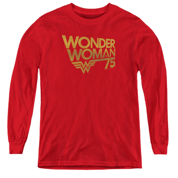 Wonder Woman Wonder Woman 75Th Anniversary Gold Logo - Youth Long Sleeve T-Shirt Youth Long Sleeve T-Shirt Wonder Woman   