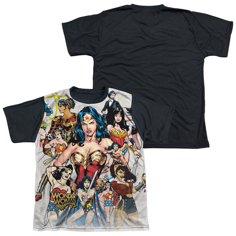 Wonder Woman 75Th Collage - Youth Black Back T-Shirt Youth Black Back T-Shirt (Ages 8-12) Wonder Woman   