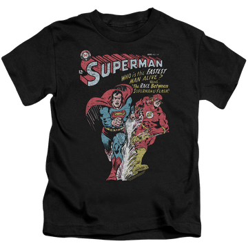 Black kid's t-shirt for ages 4 to 7 with The Flash Fastest graphic