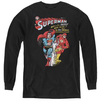 Black youth long sleeve t-shirt with The Flash Fastest graphic