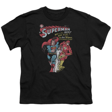 Black youth t-shirt for ages 8 to 12 with The Flash Fastest graphic
