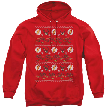 Red pullover hoodie with The Flash Ugly Christmas Sweater graphic