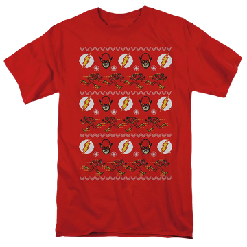 Red men's regular fit t-shirt with The Flash Ugly Christmas Sweater graphic