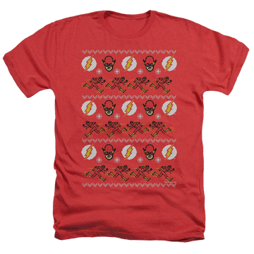 Red men's heather t-shirt with The Flash Ugly Christmas Sweater graphic