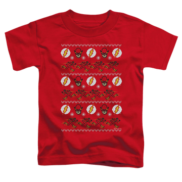 Red toddler t-shirt with The Flash Ugly Christmas Sweater graphic