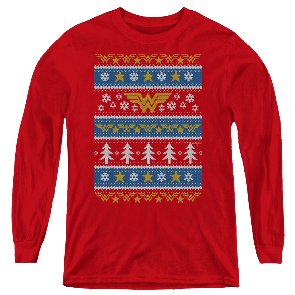 Wonder Woman Wonder Woman Christmas Sweater - Youth Long Sleeve T-Shirt Youth Long Sleeve T-Shirt Wonder Woman   