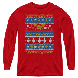 Wonder Woman Wonder Woman Christmas Sweater - Youth Long Sleeve T-Shirt Youth Long Sleeve T-Shirt Wonder Woman   