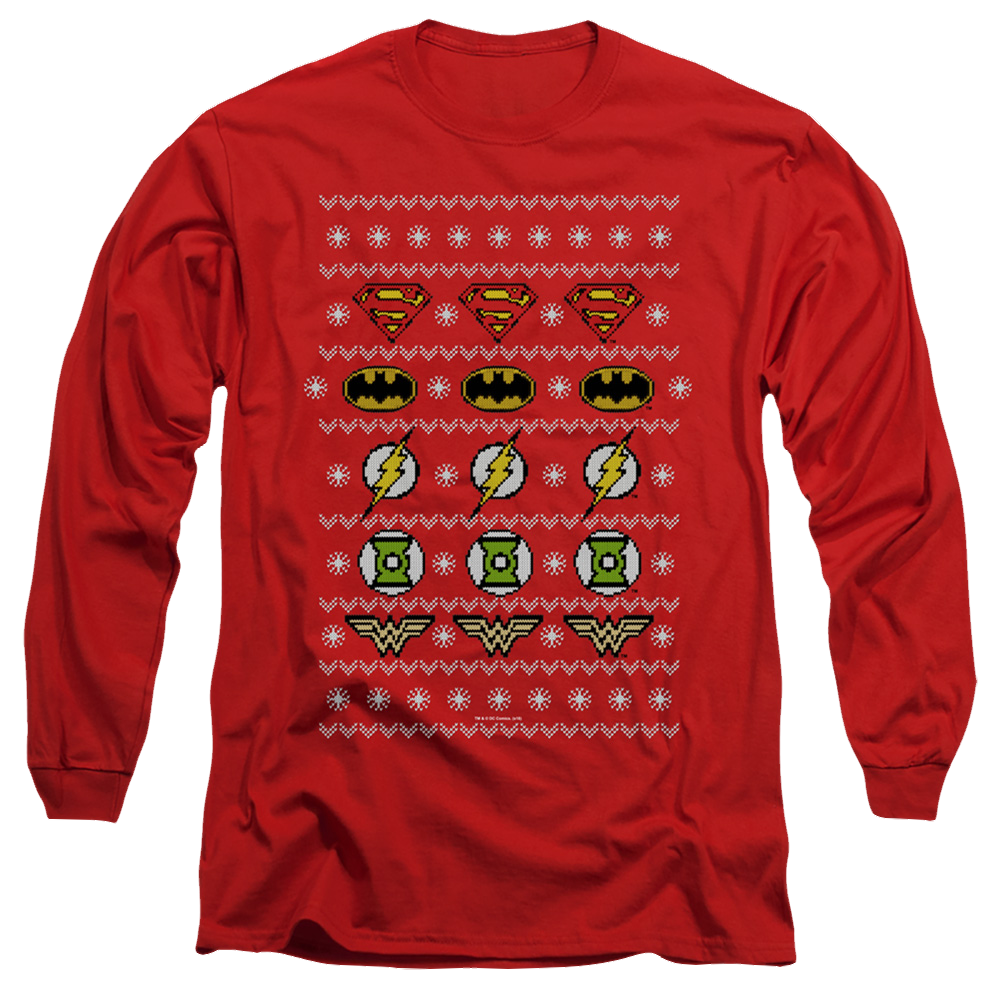 Justice League Justice Shields Christmas Sweater - Men's Long Sleeve T-Shirt Men's Long Sleeve T-Shirt Justice League   