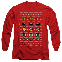 Justice League Justice Shields Christmas Sweater - Men's Long Sleeve T-Shirt Men's Long Sleeve T-Shirt Justice League   