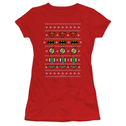 Justice League Justice Shields Christmas Sweater - Juniors T-Shirt Juniors T-Shirt Justice League   