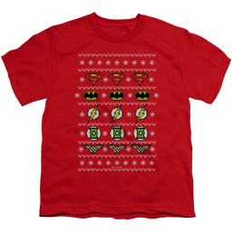 Justice League Justice Shields Christmas Sweater - Youth T-Shirt Youth T-Shirt (Ages 8-12) Justice League   