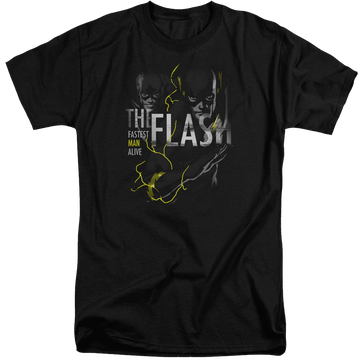 Black men's tall fit t-shirt with The Flash Bold Flash graphic