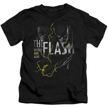 Black kid's t-shirt for ages 4 to 7 with The Flash Bold Flash graphic