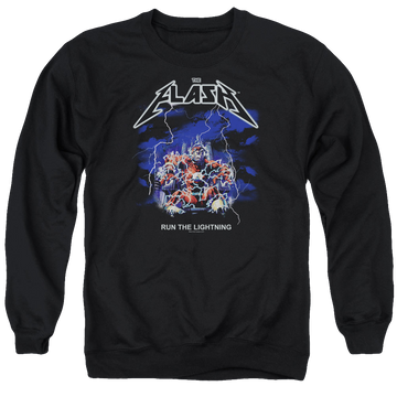 Black men's crewneck sweatshirt with The Flash Run The Lightning graphic