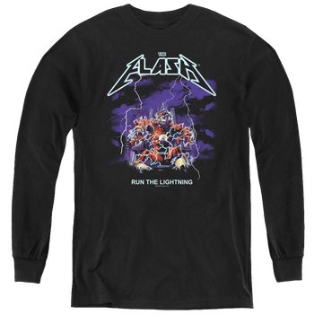Black youth long sleeve t-shirt with The Flash Run The Lightning graphic