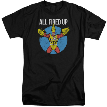 Black men's tall fit t-shirt with Firestorms Party graphic