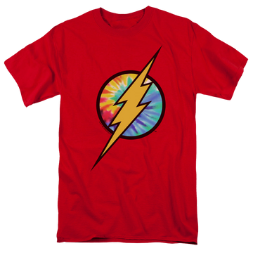 Red men's regular fit t-shirt with The Flash Tie Dye Flash Logo graphic
