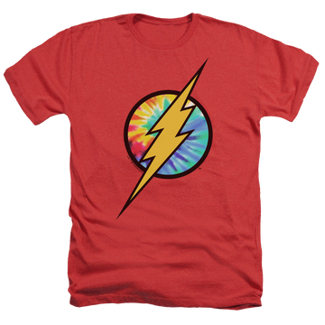 Red men's heather t-shirt with The Flash Tie Dye Flash Logo graphic