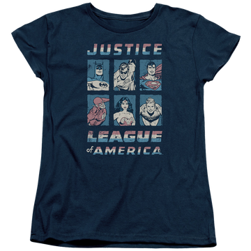 Navy women's t-shirt with Justice League American League graphic