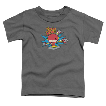 Charcoal toddler t-shirt with The Flash Too Slow graphic