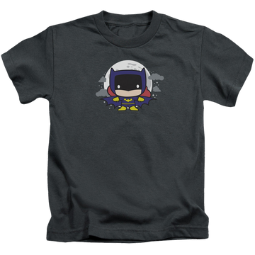 Charcoal kid's t-shirt for ages 4 to 7 with Batman Batgirl Chibi graphic