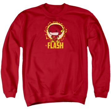 Red men's crewneck sweatshirt with Flash Chibi graphic
