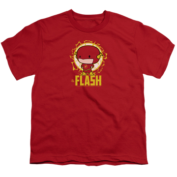 Red youth t-shirt for ages 8 to 12 with Flash Chibi graphic