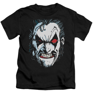 Black kid's t-shirt for ages 4 to 7 with Lobo In Lo Face graphic