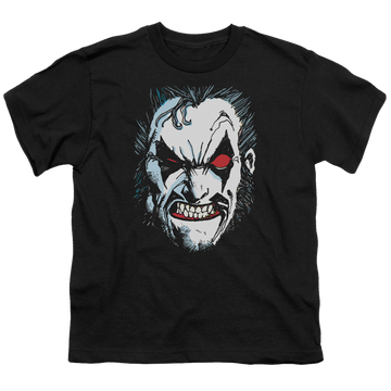 Black youth t-shirt for ages 8 to 12 with Lobo In Lo Face graphic