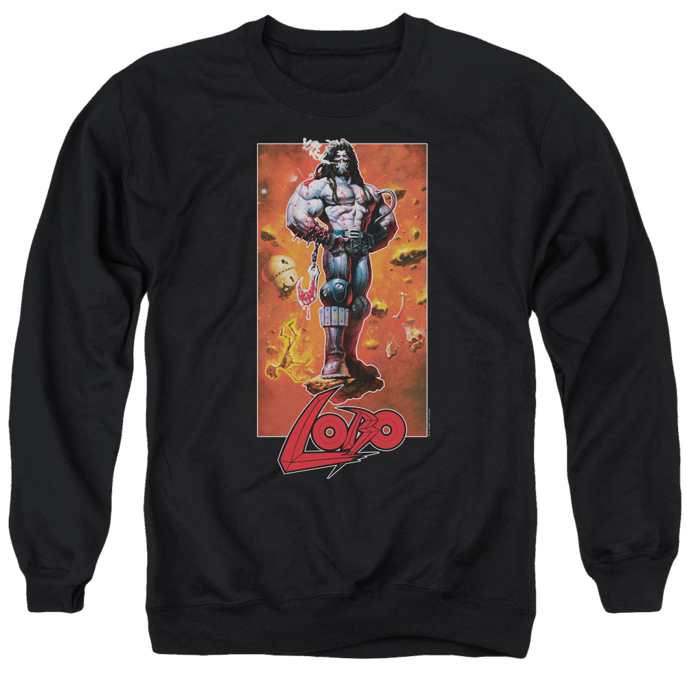 Justice League Lobo Pose Men's Crewneck Sweatshirt Men's Crewneck Sweatshirt Lobo   