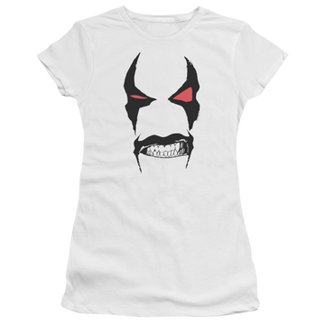White juniors t-shirt with Justice League Lobo Face graphic