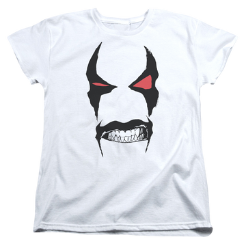 White women's t-shirt with Justice League Lobo Face graphic